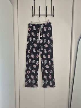 Urban Heritage Black Pajama Pants with Pink Donut & Cat Pattern